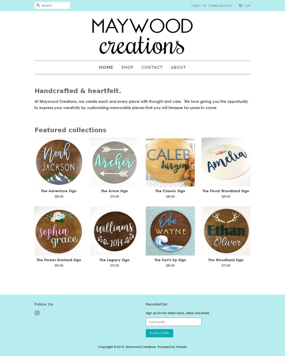 maywoodcreations.com — Shopify storefront screenshot