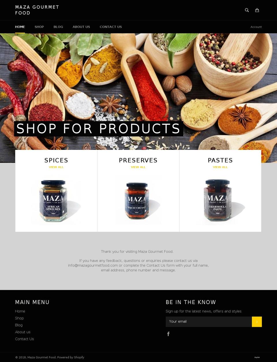 mazagourmetfood.com shopify website screenshot