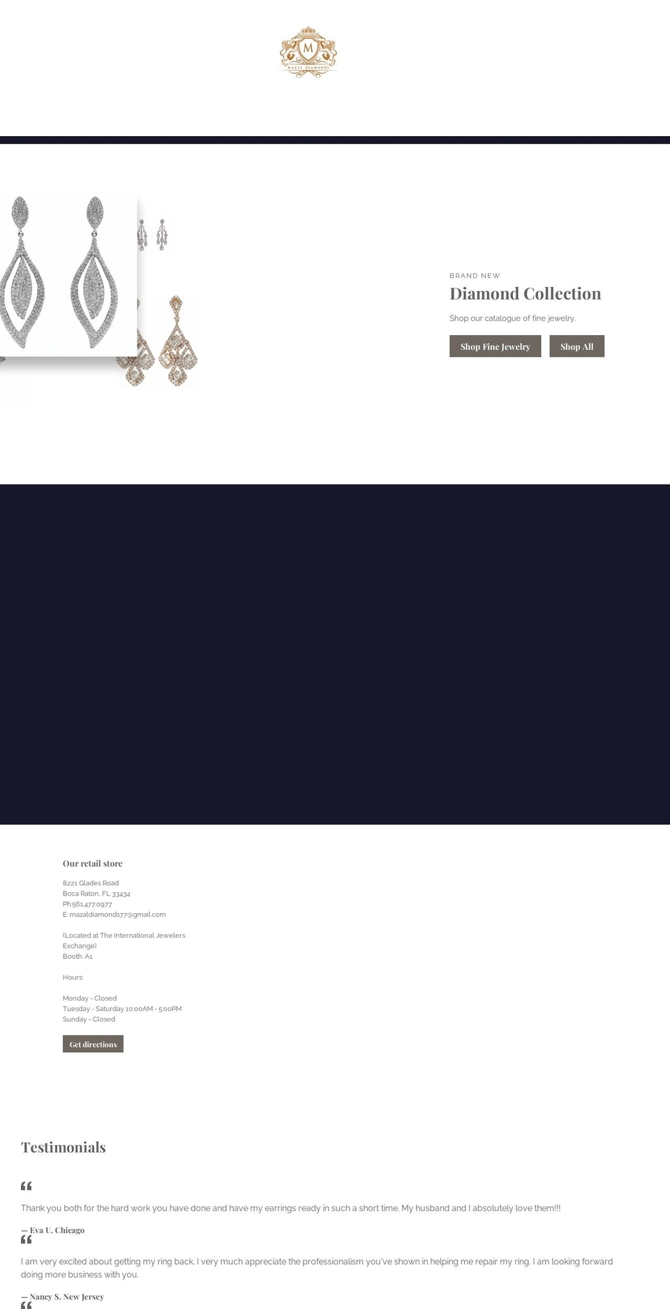 mazaldiamondsboca.com shopify website screenshot