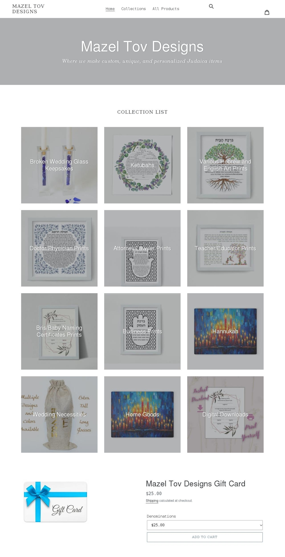 mazeltovdesigns.com shopify website screenshot