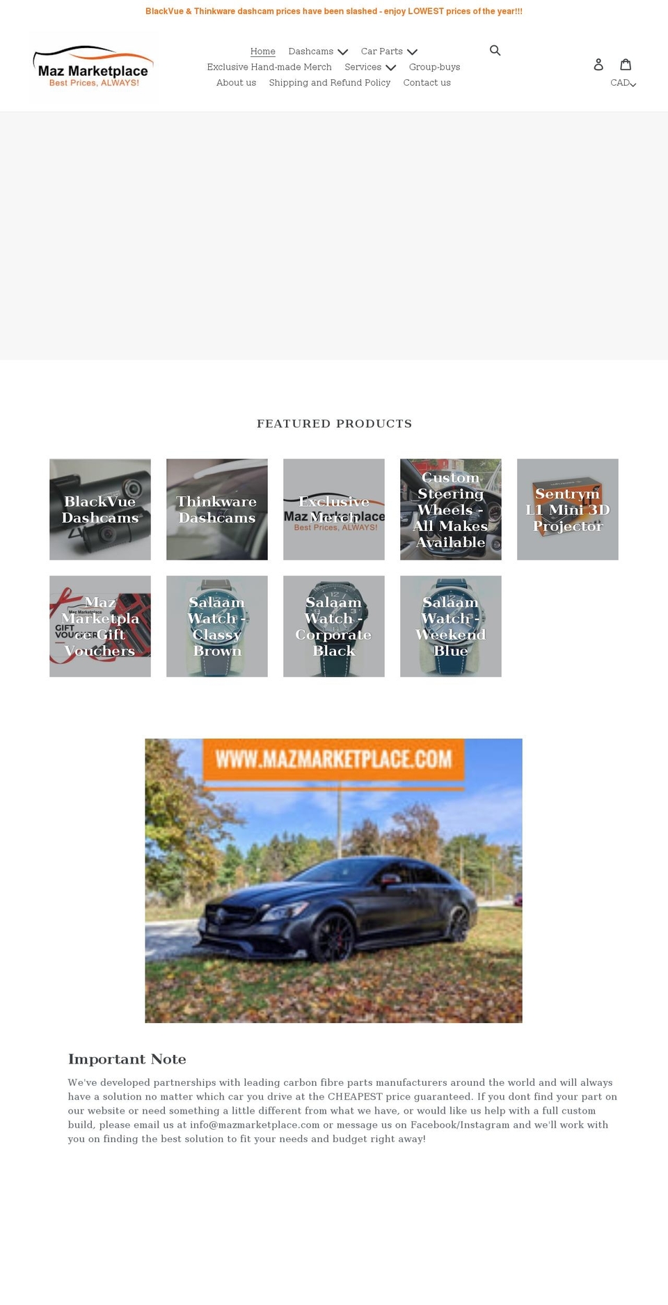 mazmarketplace.com shopify website screenshot