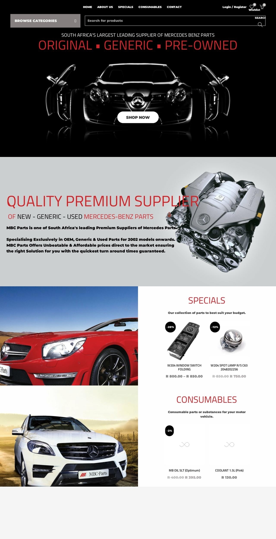 mbcparts.co.za shopify website screenshot