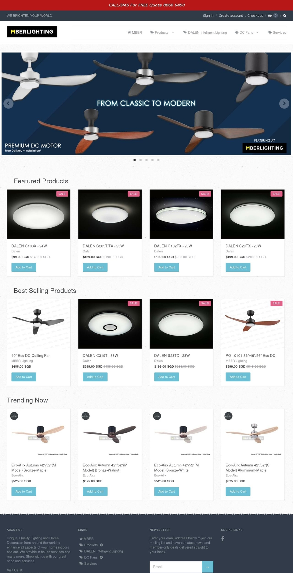 mberlighting.com shopify website screenshot