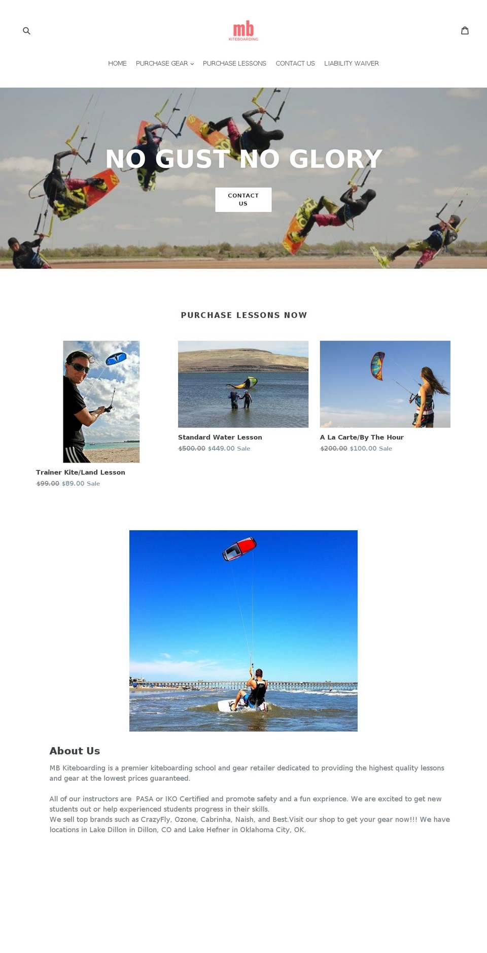 mbkiteboarding.com — Shopify storefront screenshot