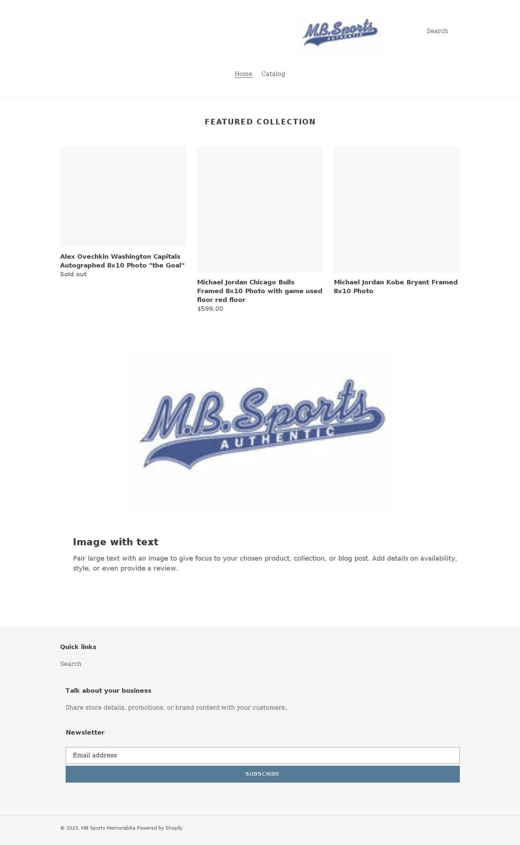 mbsportsauthentic.com shopify website screenshot