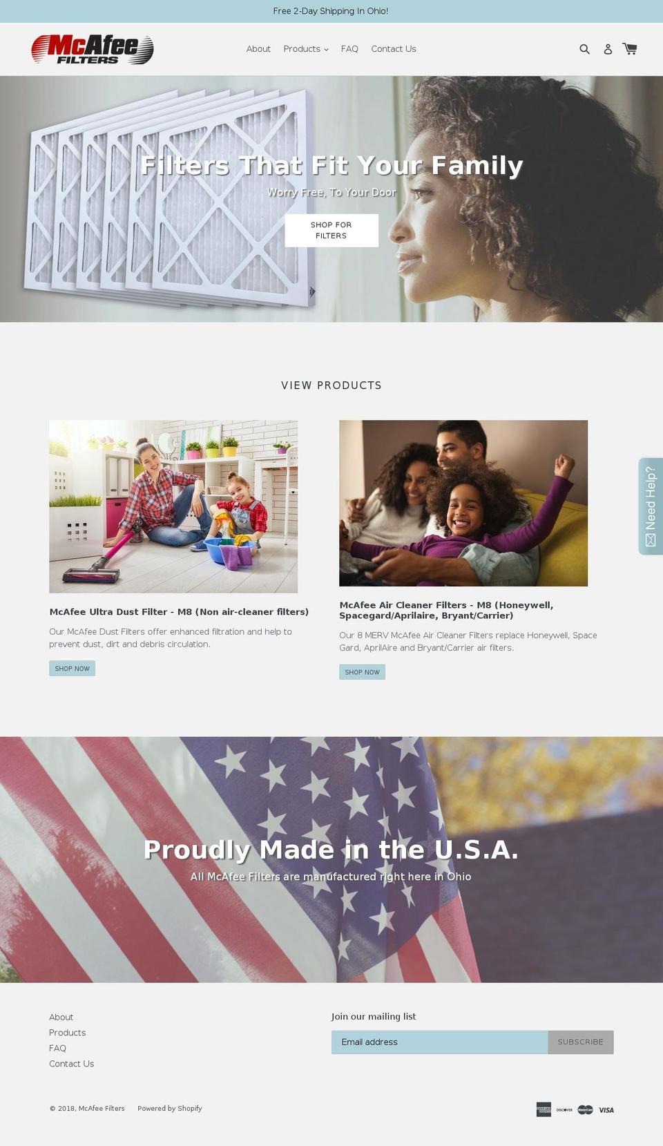 mcafeefilters.com — Shopify storefront screenshot