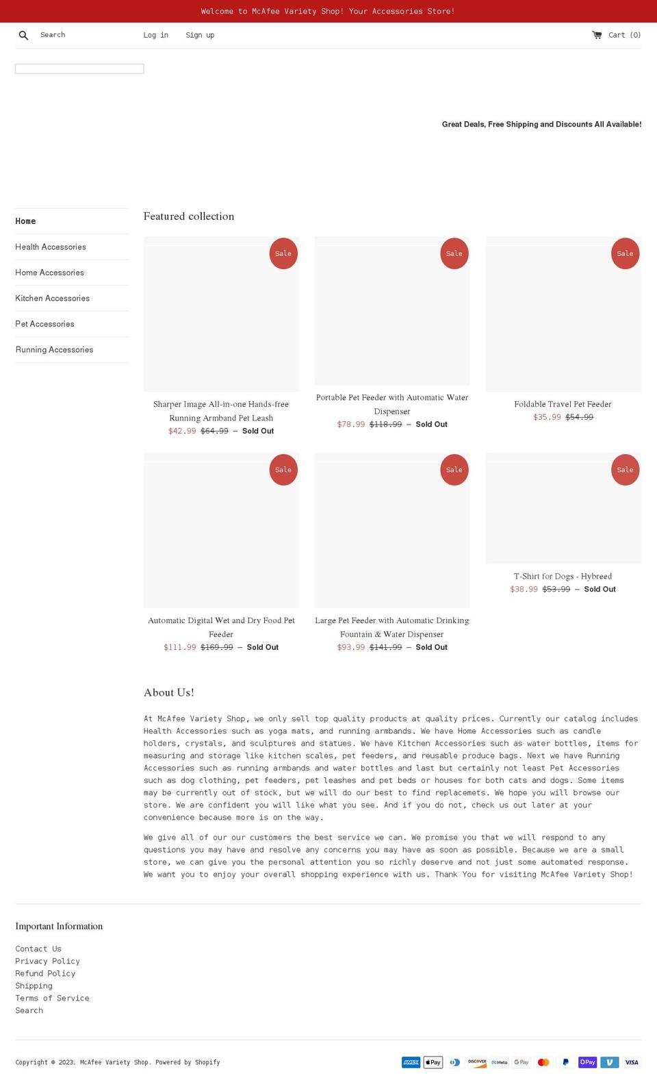 mcafeevarietyshop.com shopify website screenshot