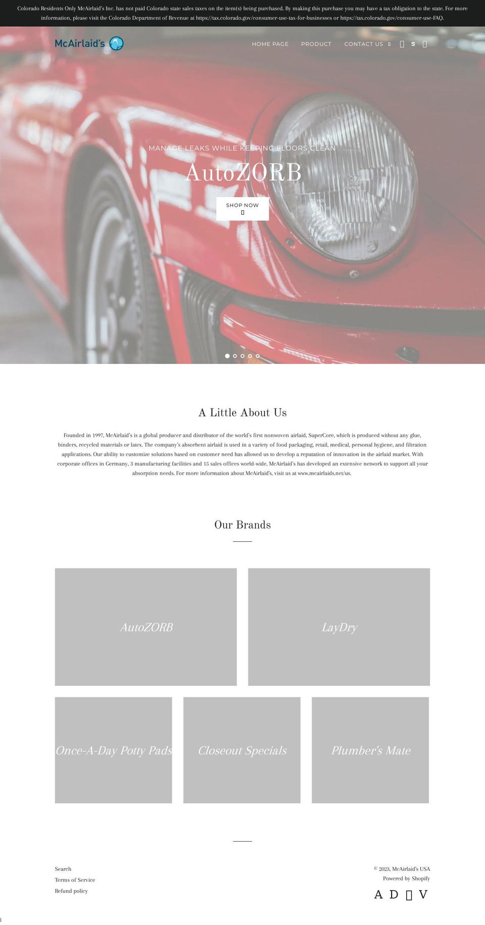 mcairlaidsusa.com shopify website screenshot