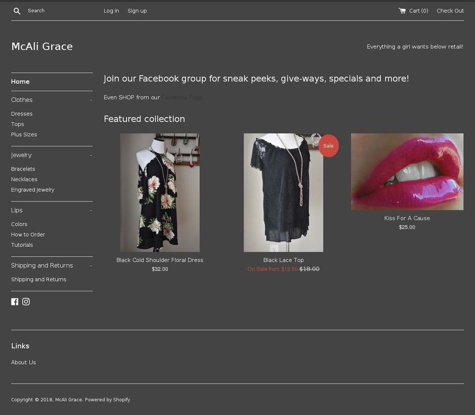 mcaligrace.com — Shopify storefront screenshot