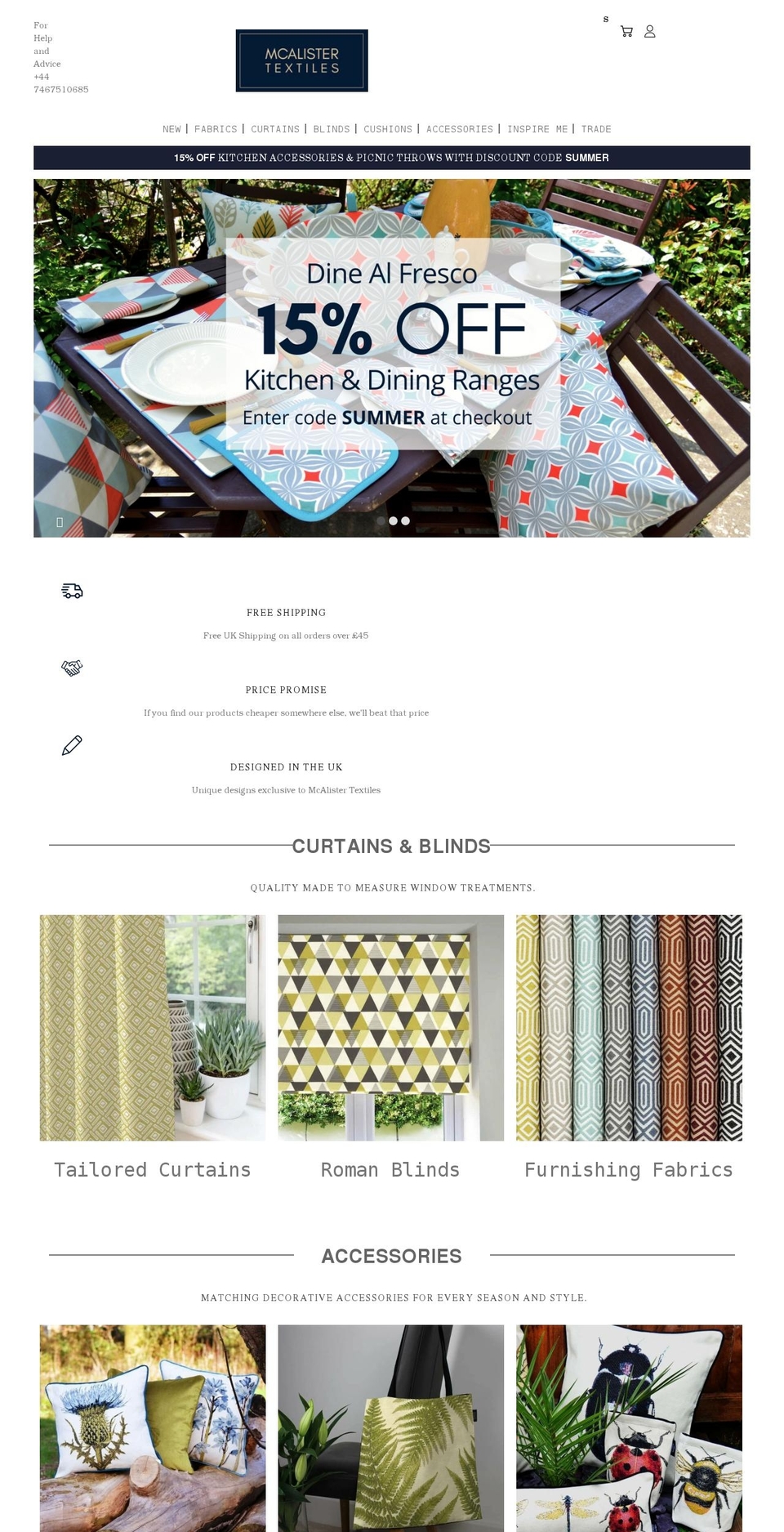 mcalistertextiles.it shopify website screenshot