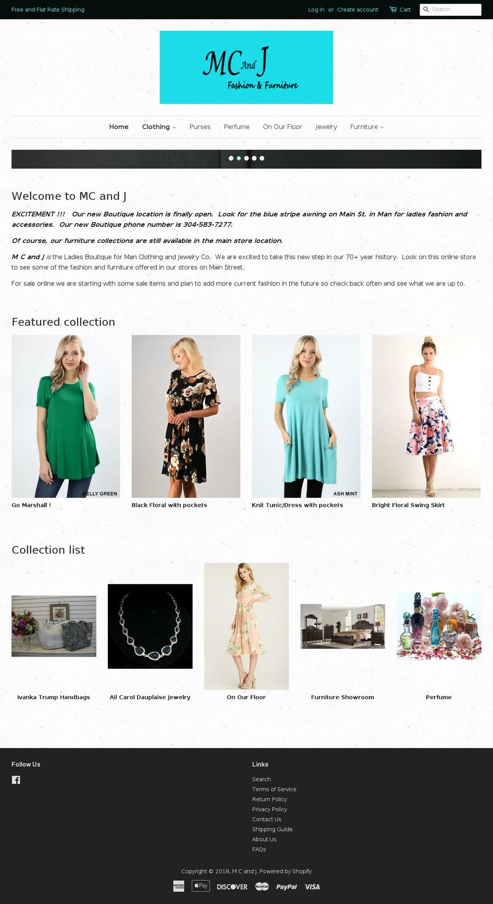 mcandj.com shopify website screenshot
