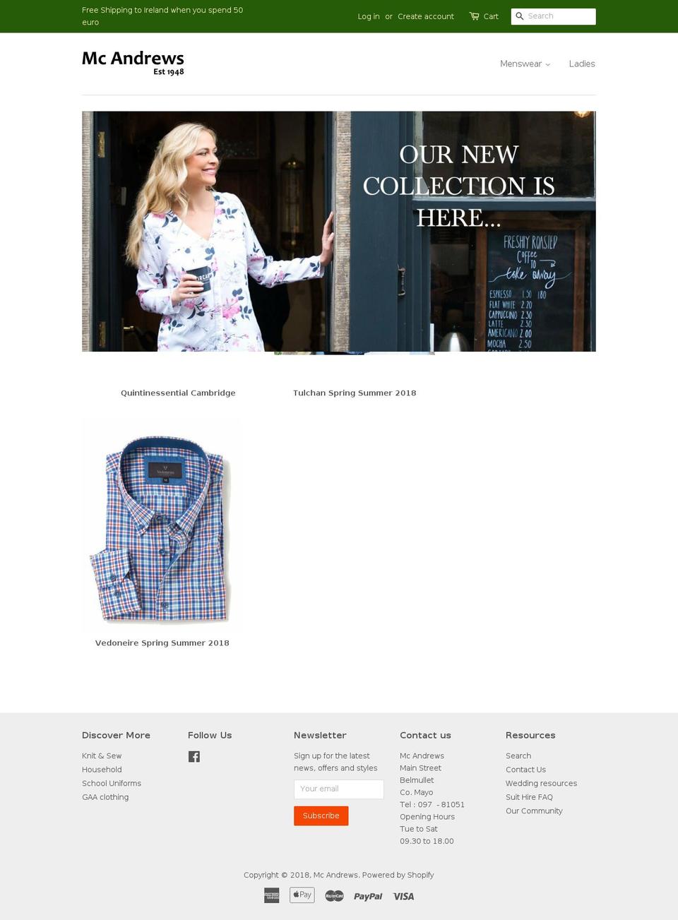 mcandrews.ie shopify website screenshot