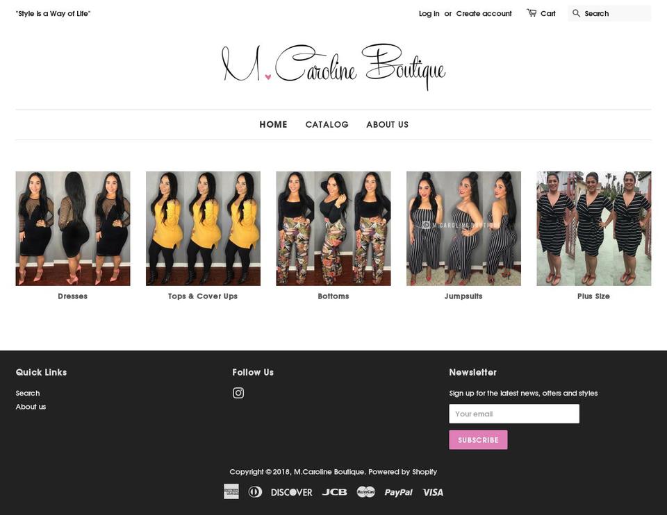 mcarolineboutique.com shopify website screenshot