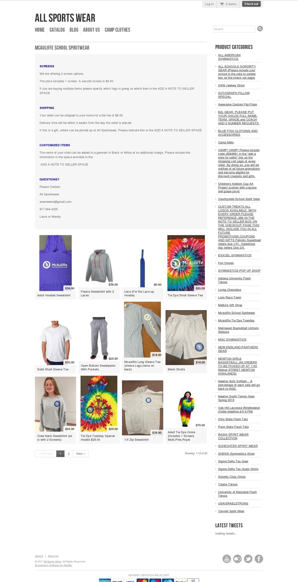 mcauliffegear.org shopify website screenshot