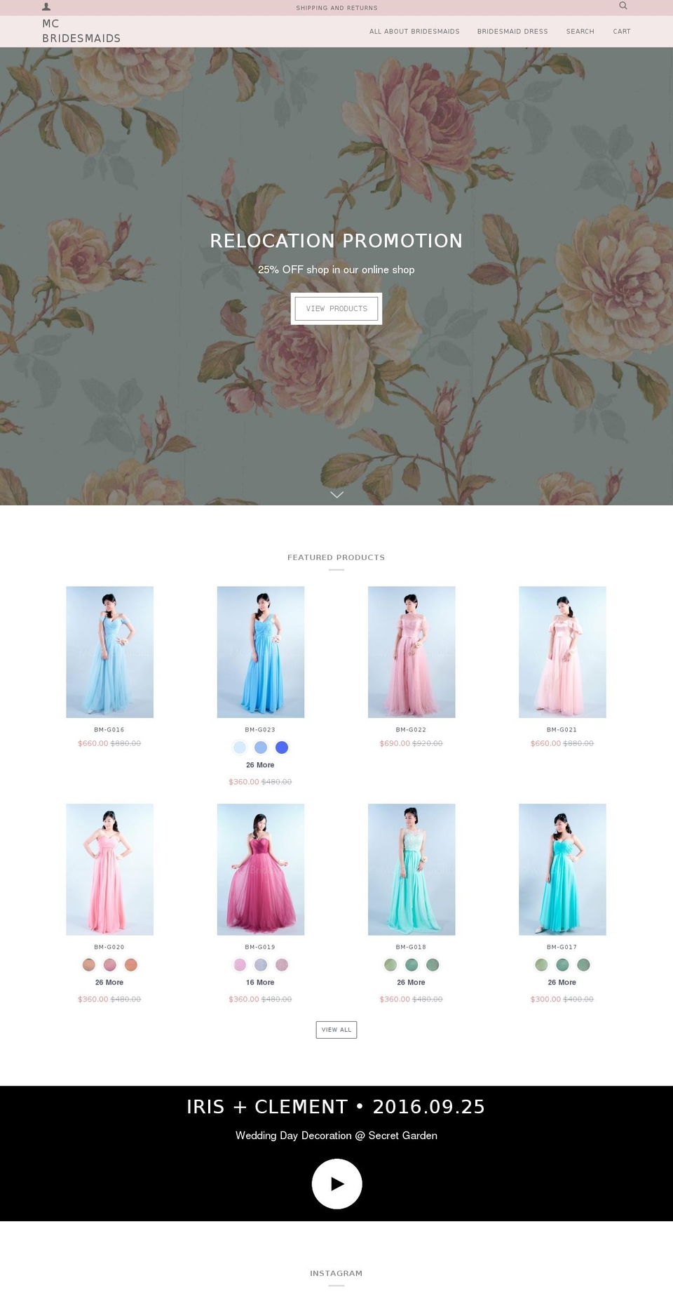 mcbridesmaids.com — Shopify storefront screenshot