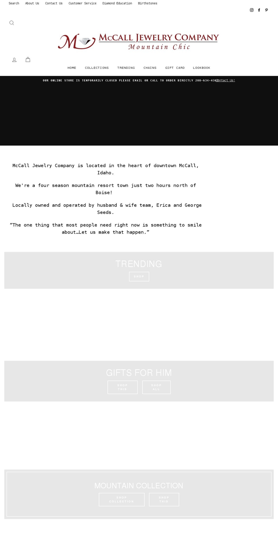 mccalljewelry.com shopify website screenshot