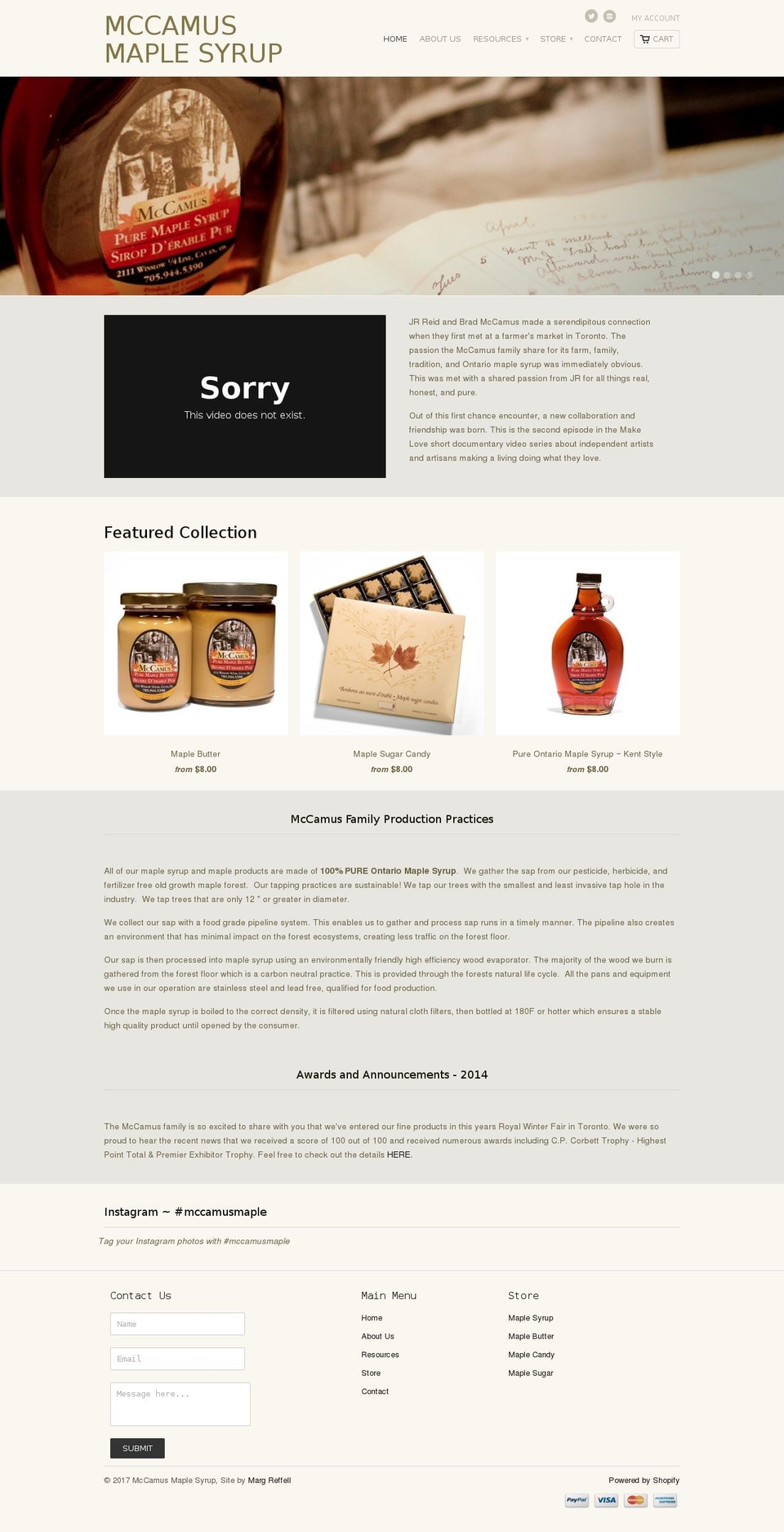 mccamusmaplesyrup.com shopify website screenshot