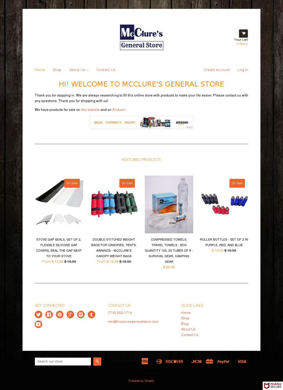 mccluresgeneralstore.com shopify website screenshot