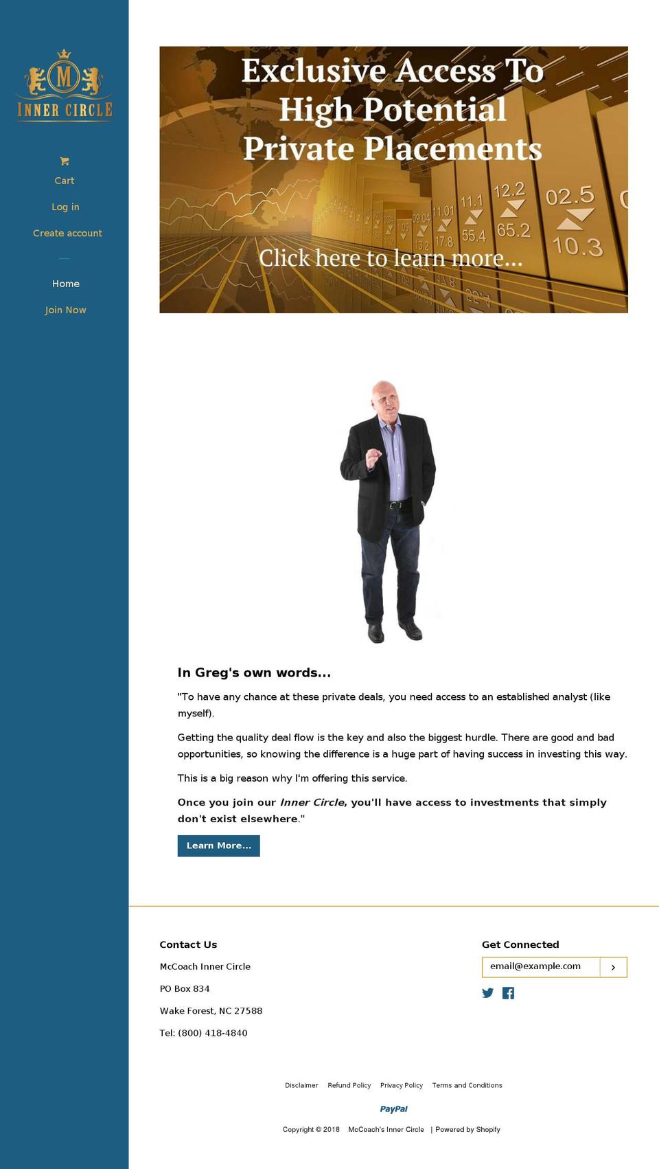 mccoachsinnercircle.com — Shopify storefront screenshot
