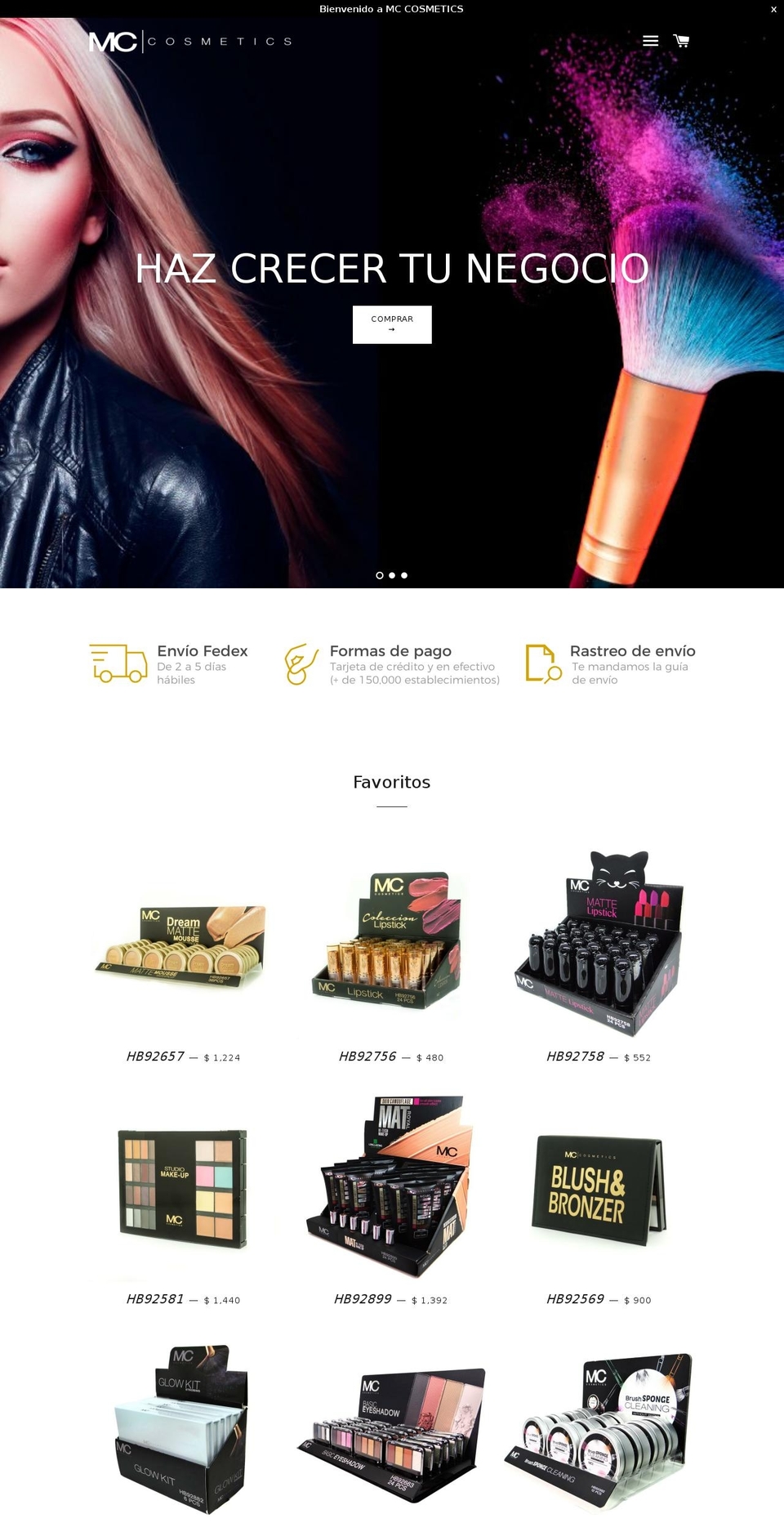 mccosmetics.mx shopify website screenshot