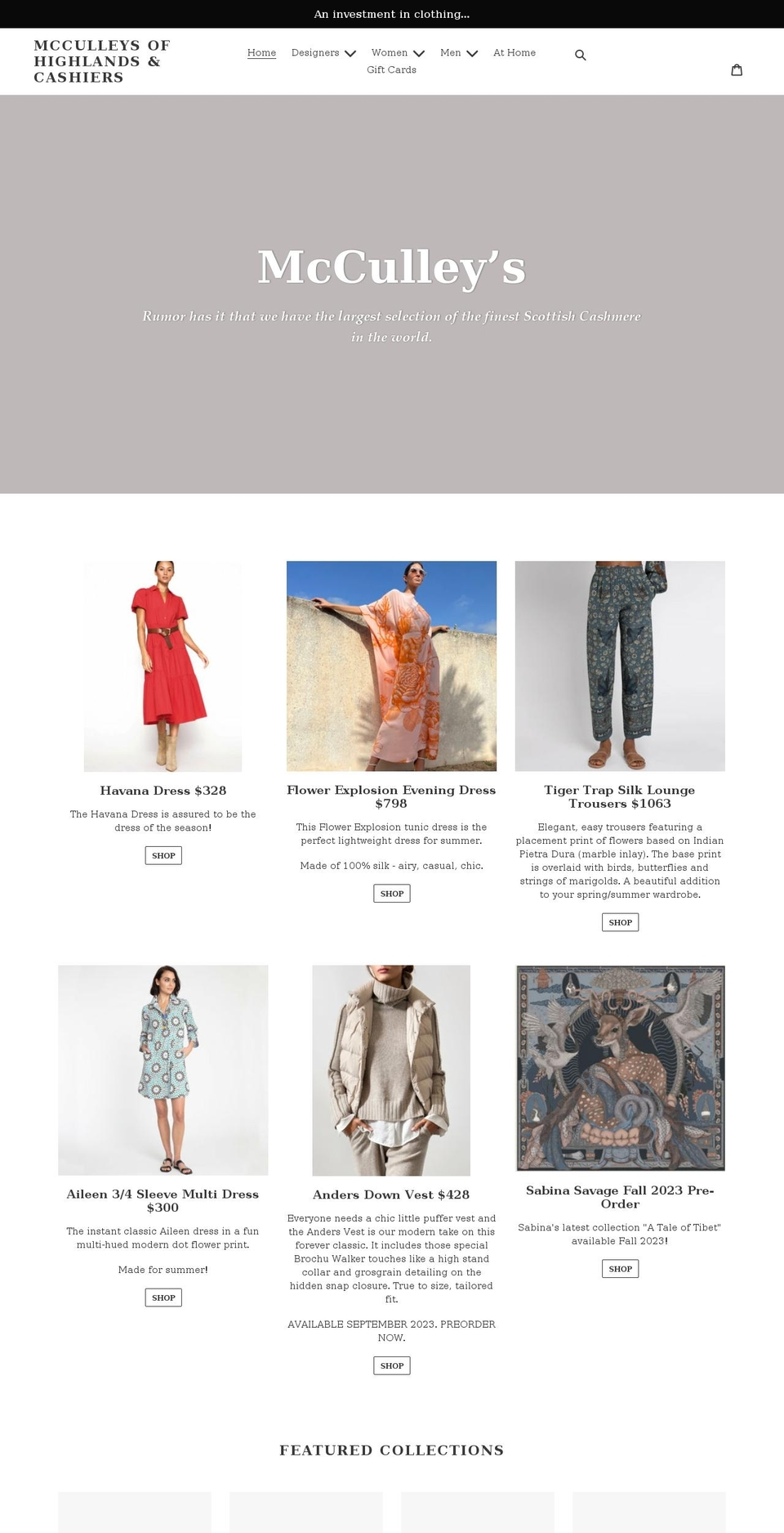 mcculleys.com shopify website screenshot