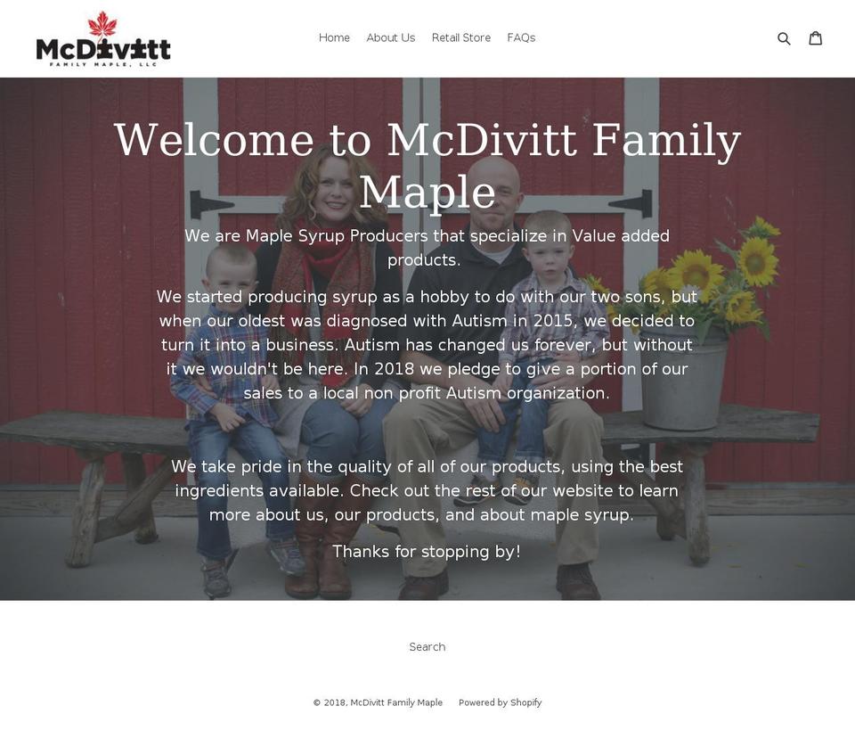 mcdivittfamilymaple.com — Shopify storefront screenshot
