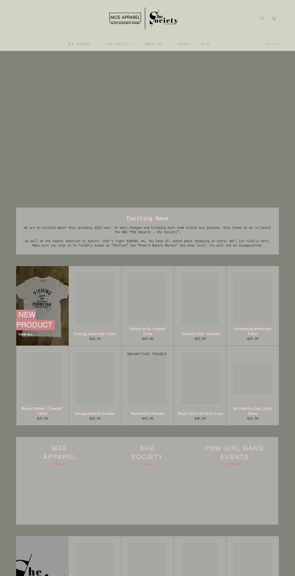 mceapparel.net shopify website screenshot