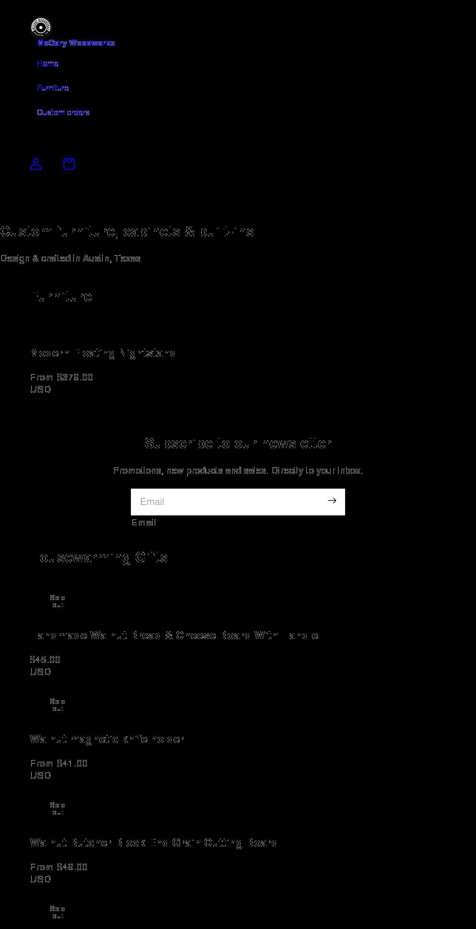 mcgarywoodworks.com shopify website screenshot