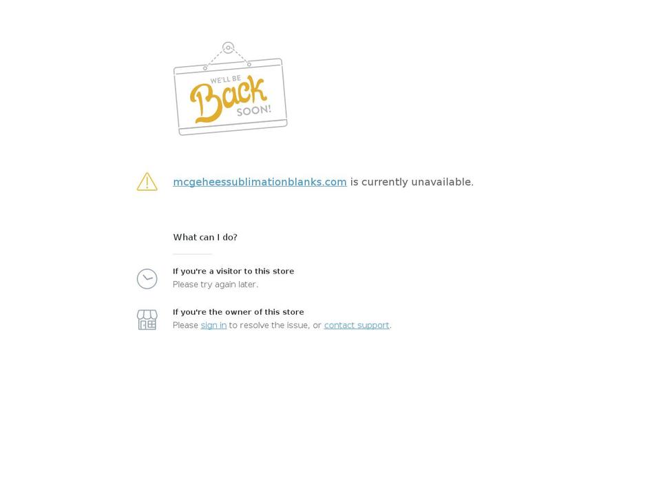 mcgeheessublimationblanks.com shopify website screenshot