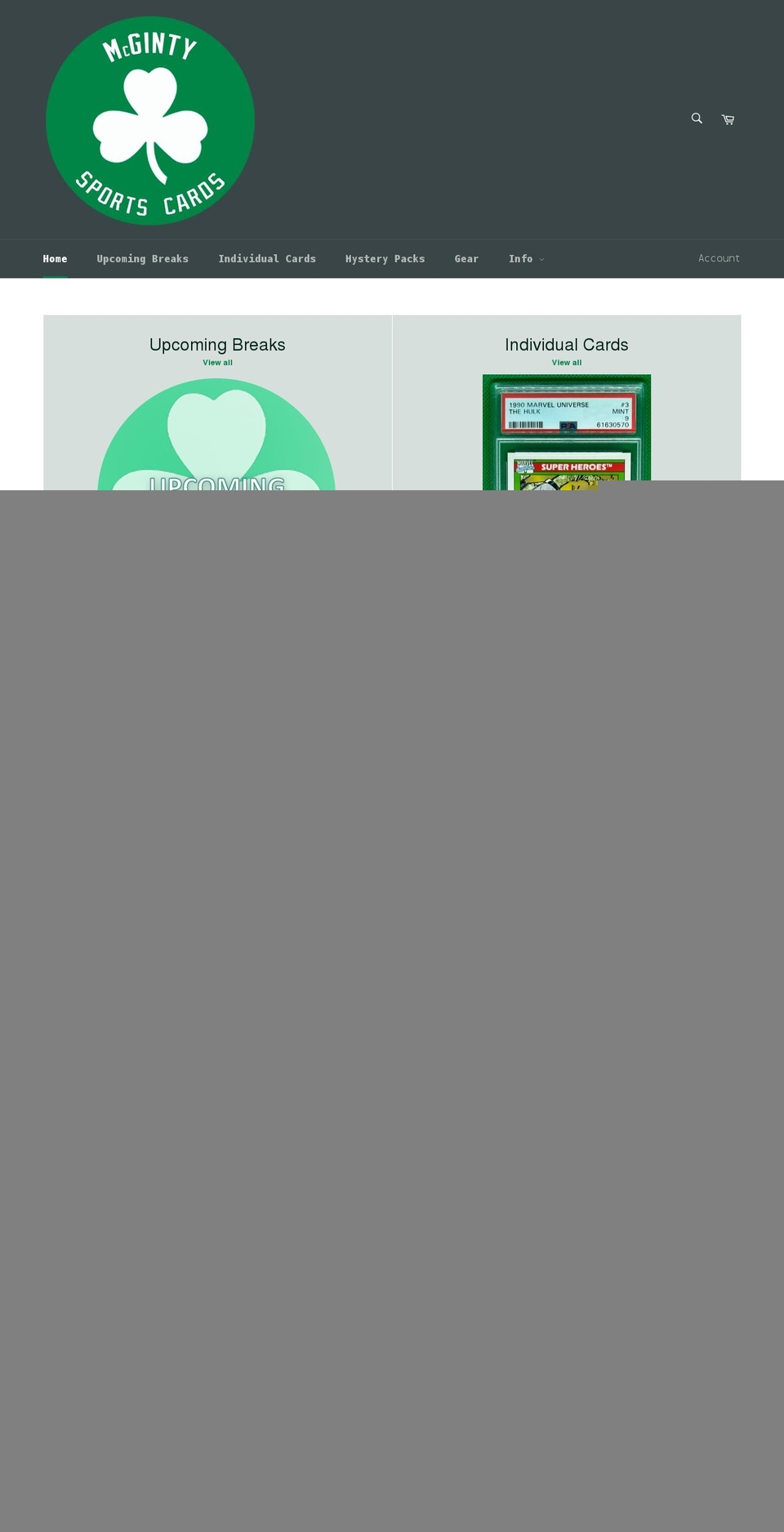 mcgintysportscards.com shopify website screenshot