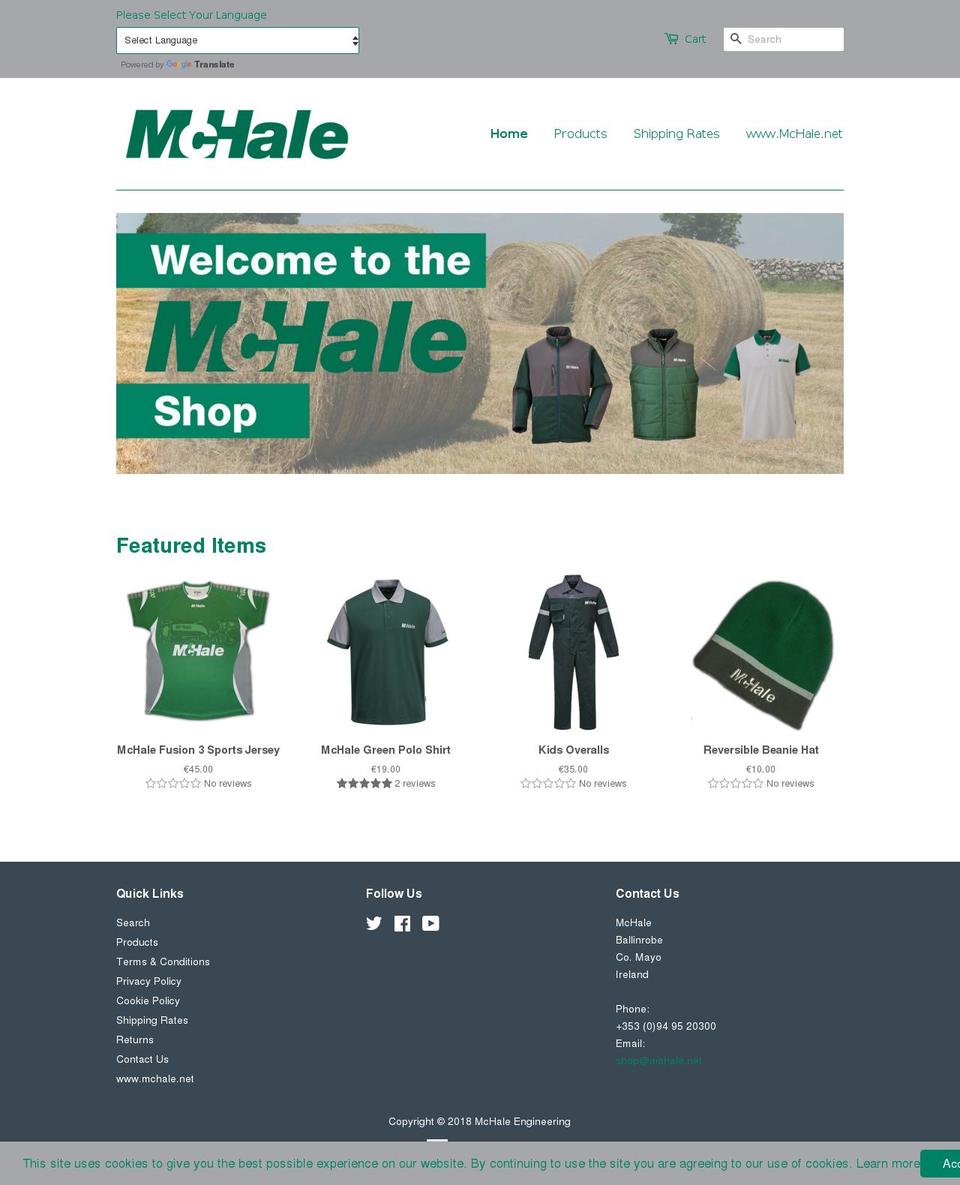 mchale-shop.net shopify website screenshot
