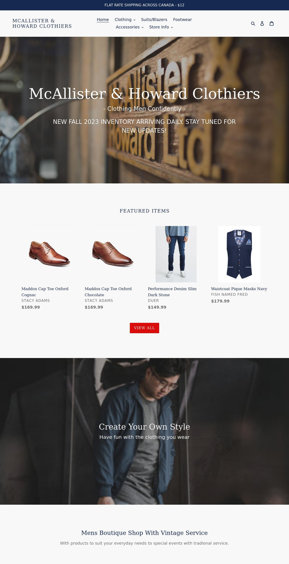 mchclothiers.com shopify website screenshot