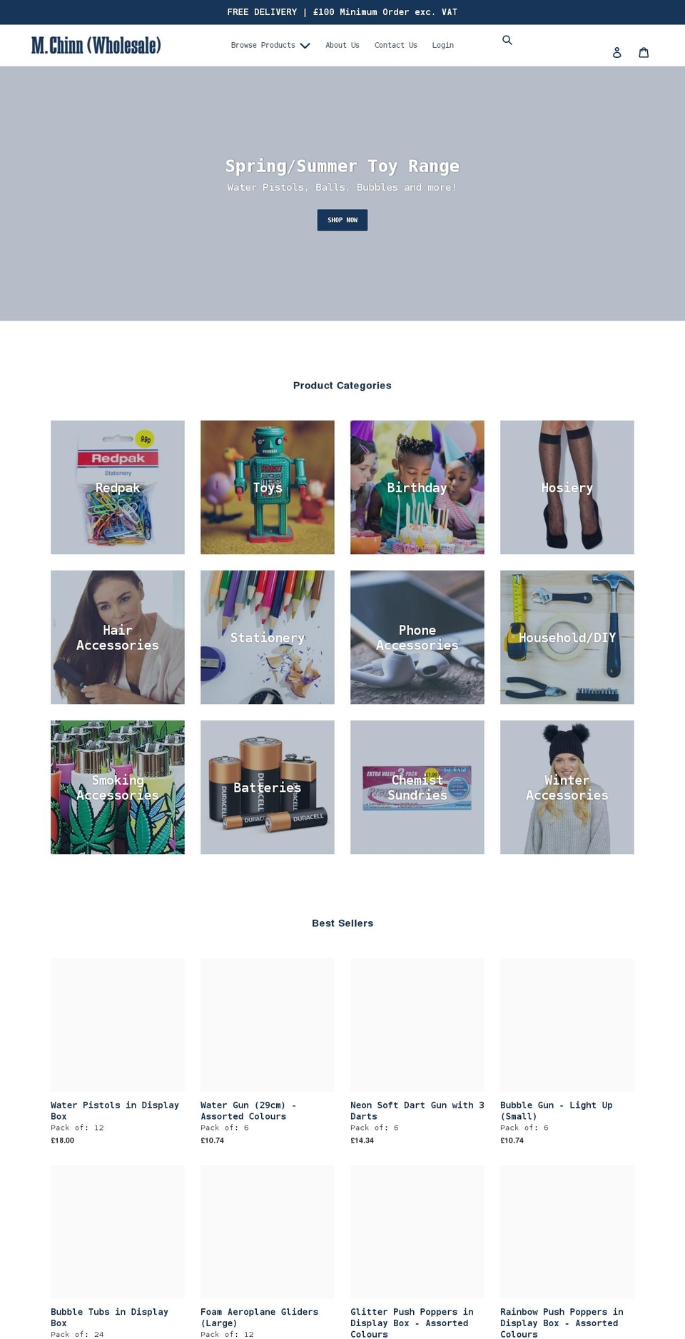 mchinnwholesale.co.uk shopify website screenshot
