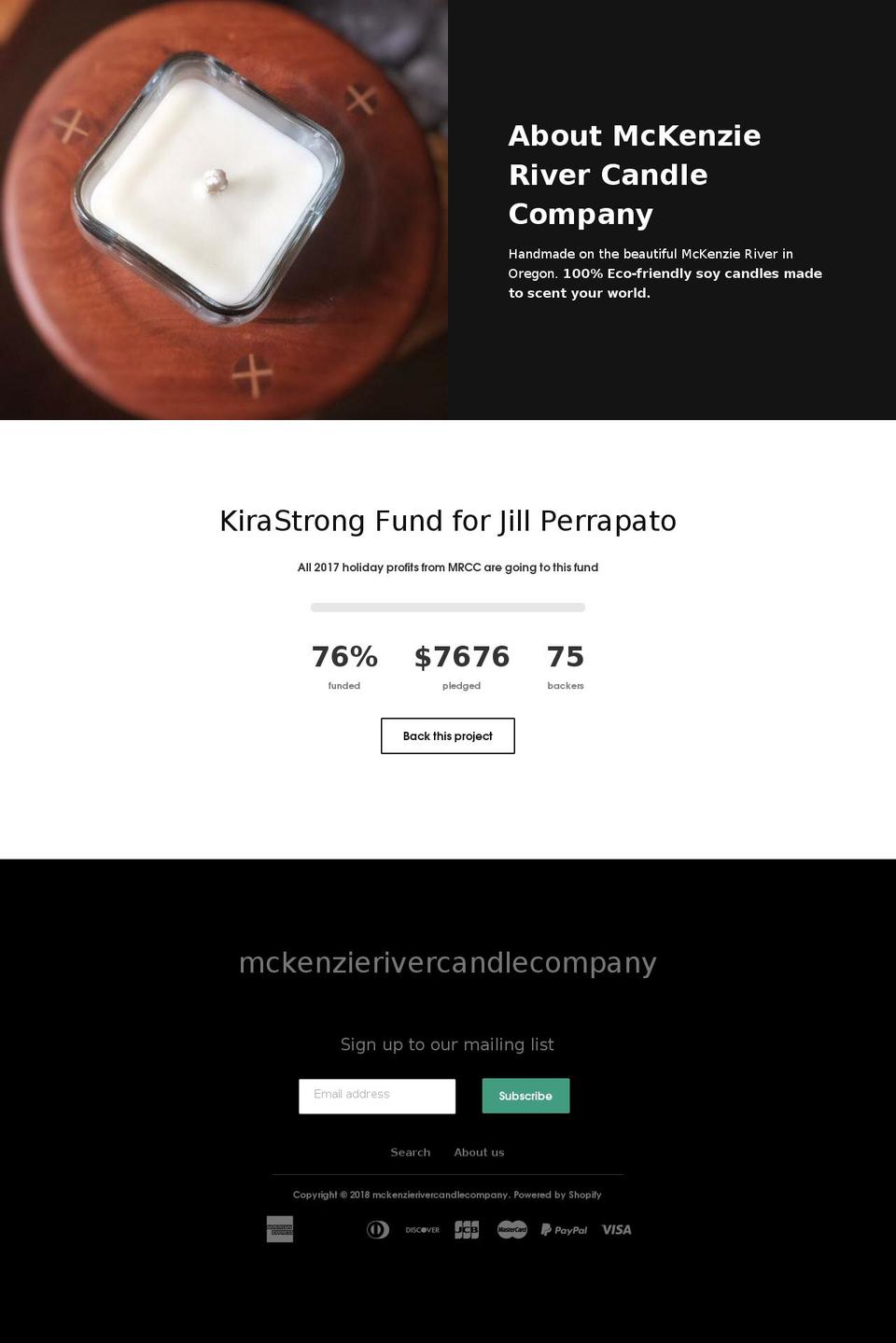 mckenzierivercandlecompany.com shopify website screenshot