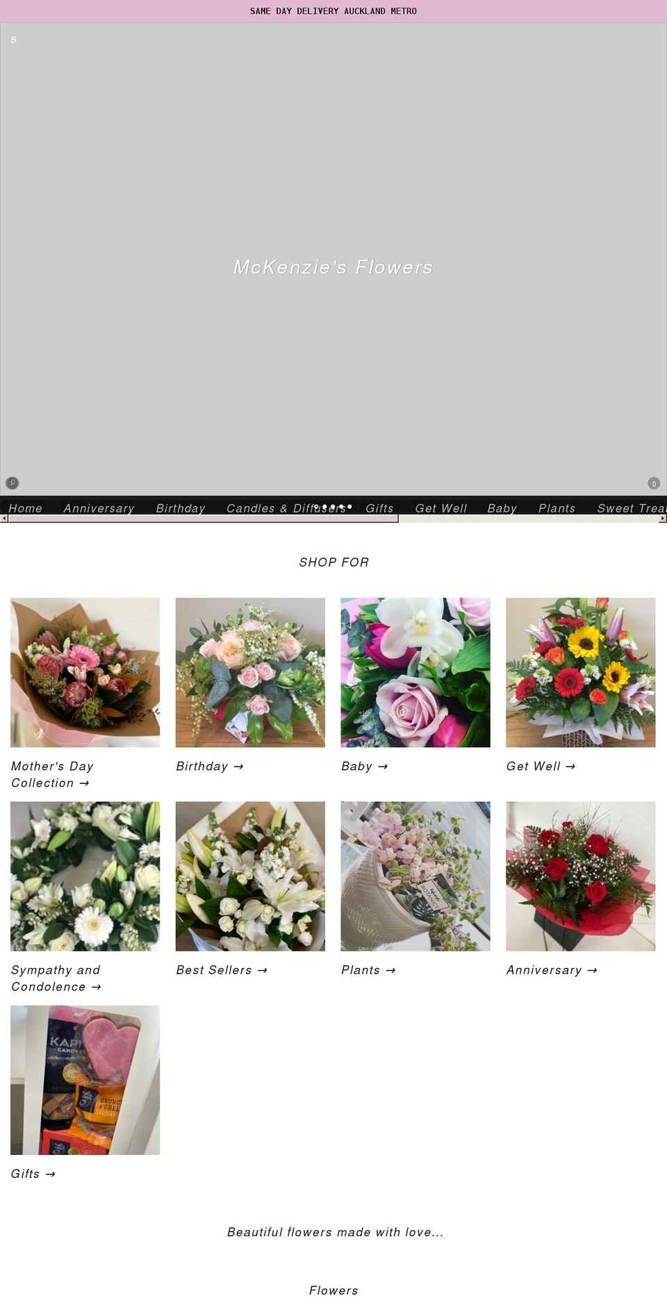 mckenziesflowers.co.nz shopify website screenshot