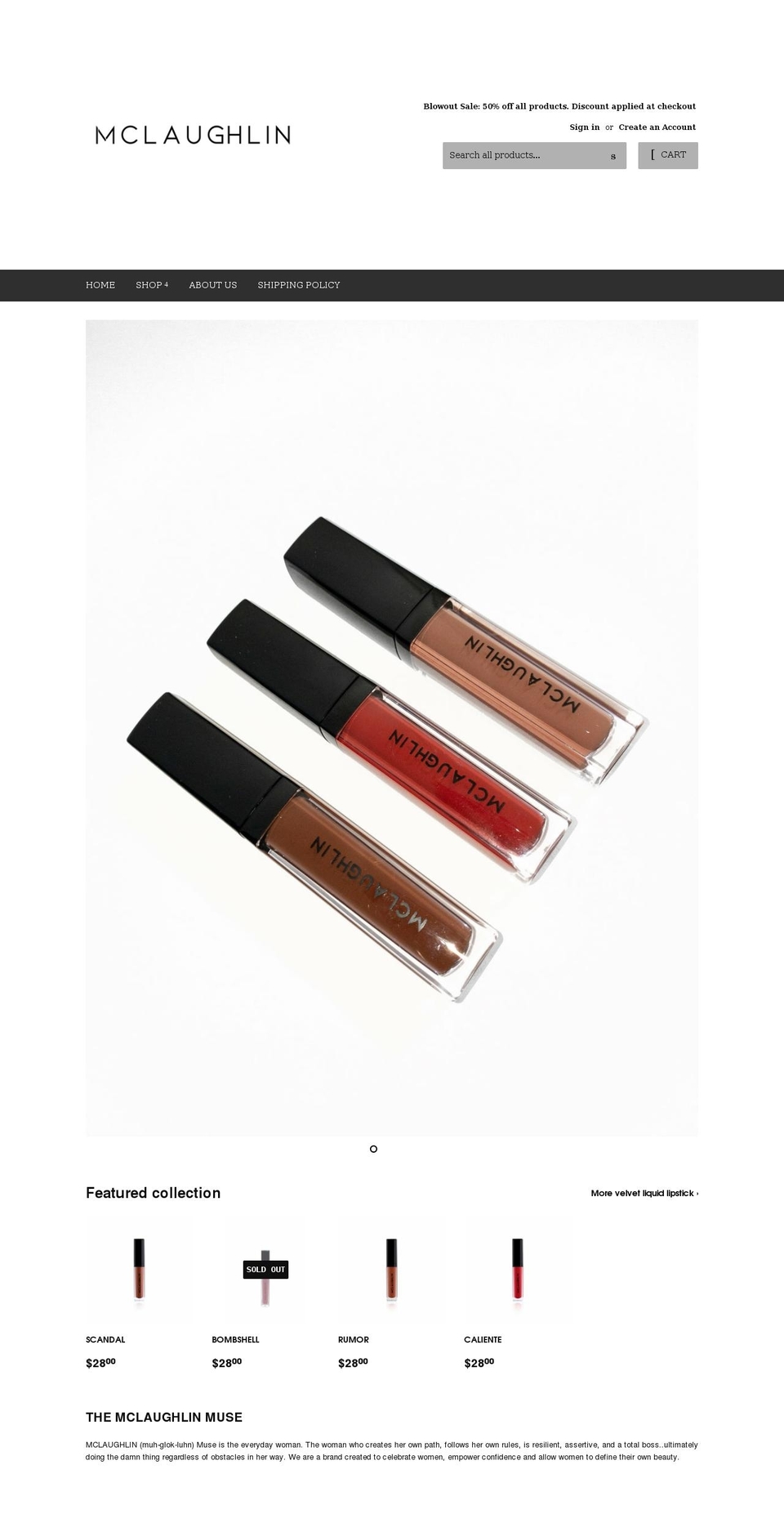 mclaughlinbeauty.com shopify website screenshot