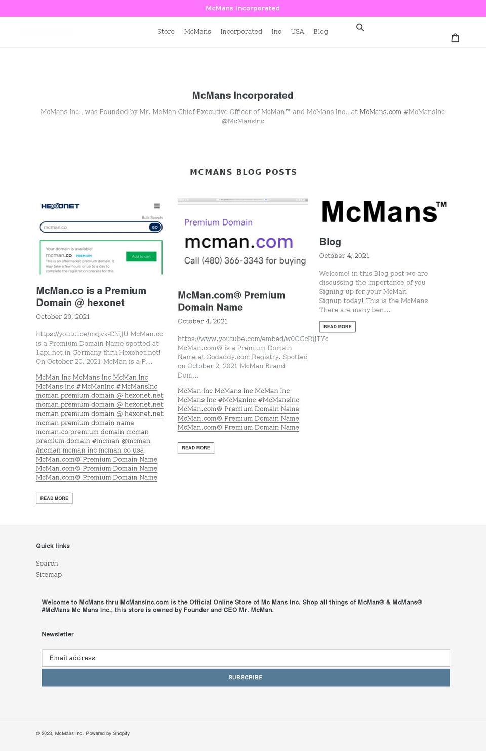 mcmansinc.com shopify website screenshot