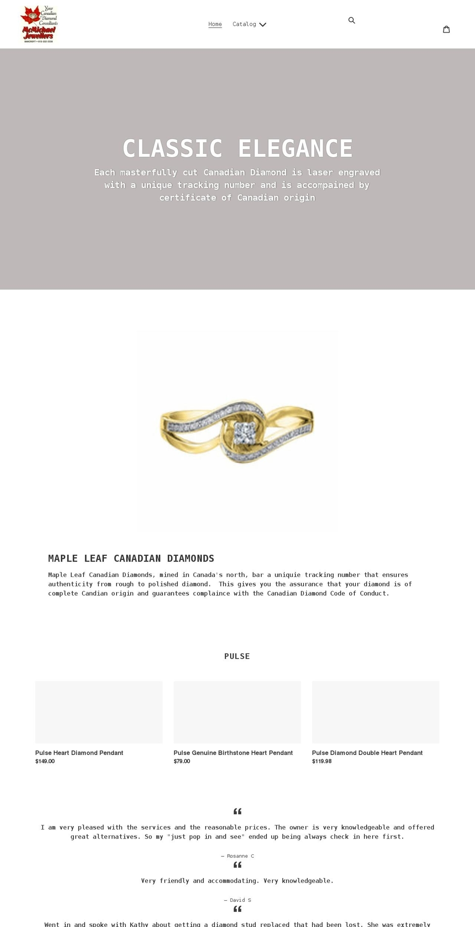 mcmichaeljewellers.com shopify website screenshot