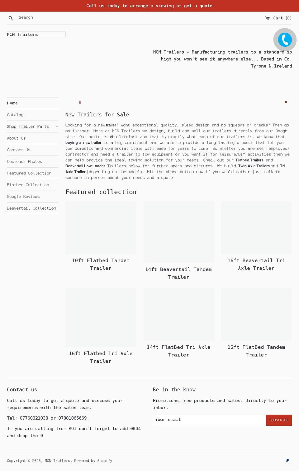 mcntrailers.com shopify website screenshot