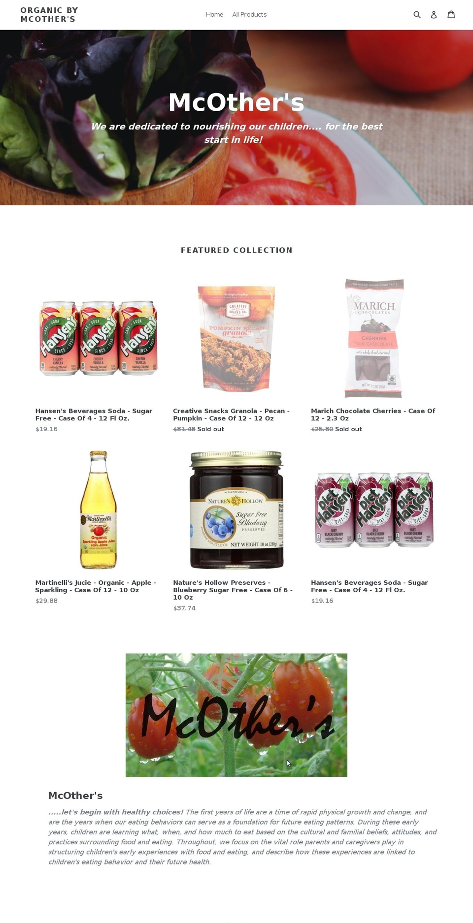 mcothers.com — Shopify storefront screenshot