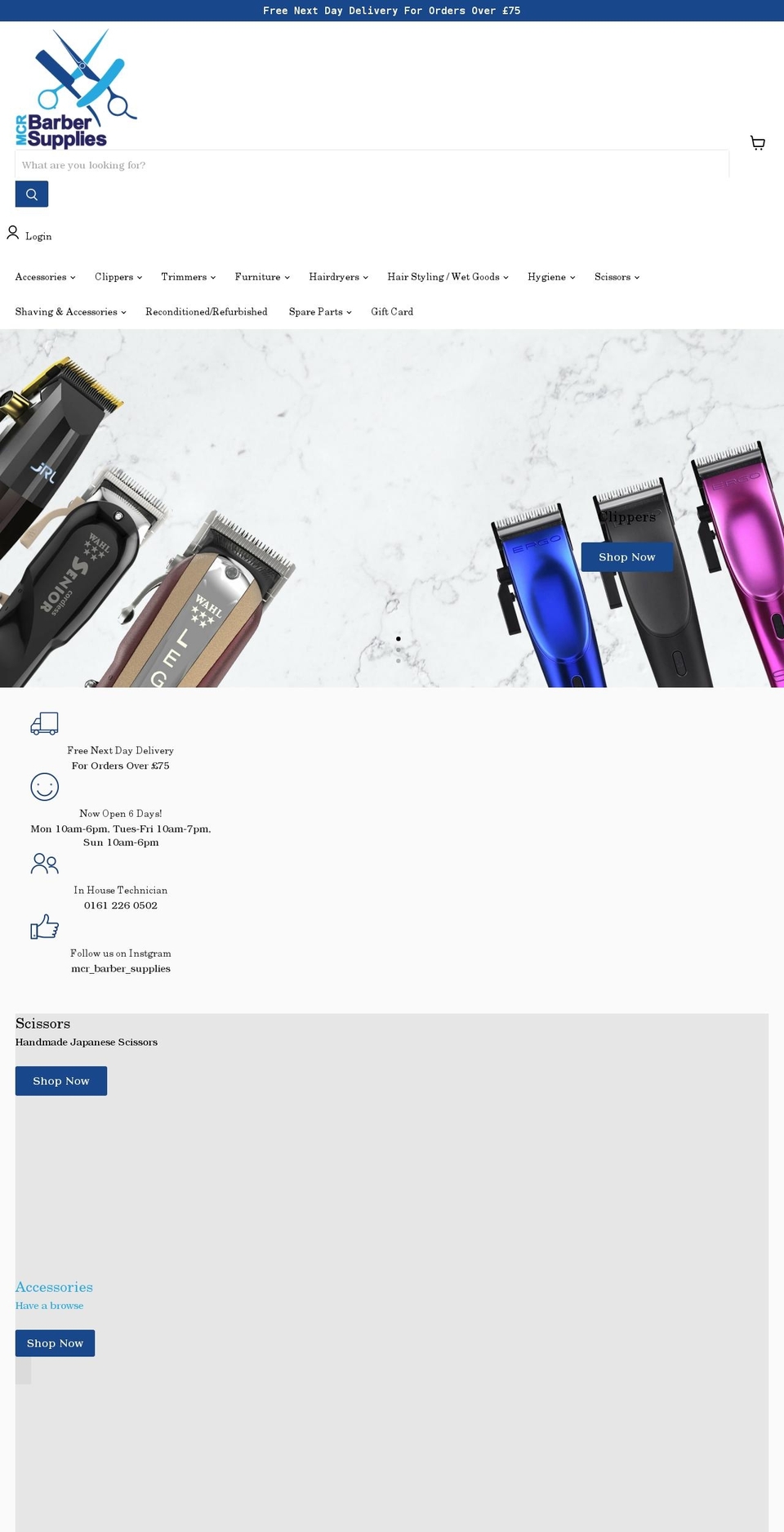 mcrbarbersupplies.co.uk shopify website screenshot