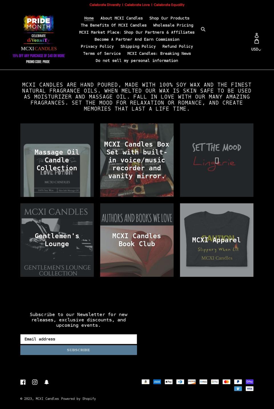 mcxicandles.com shopify website screenshot