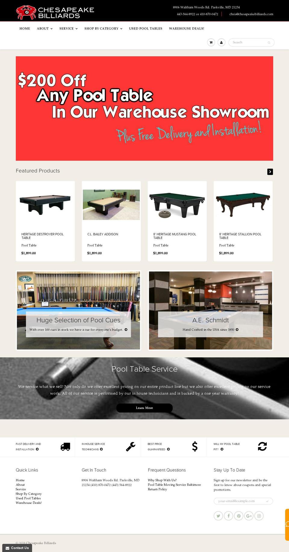 mdbilliards.com — Shopify storefront screenshot