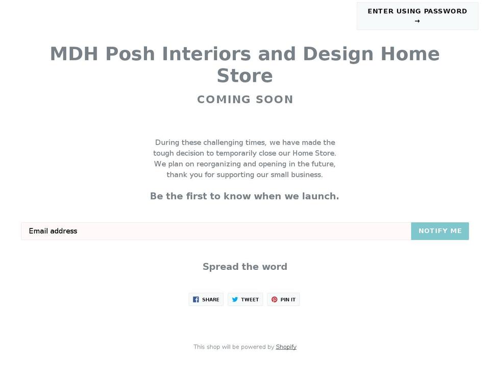 mdhposhinteriorshomestore.com — Shopify storefront screenshot