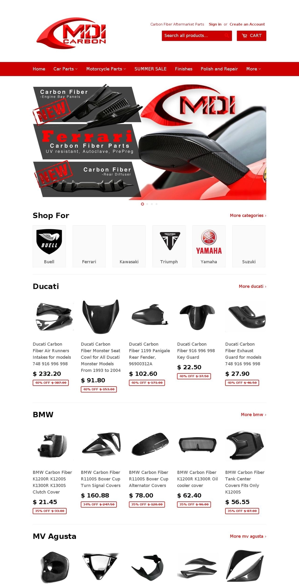 Official Site 2016 Shopify theme site example mdi-carbonfibermotorcycleparts.com