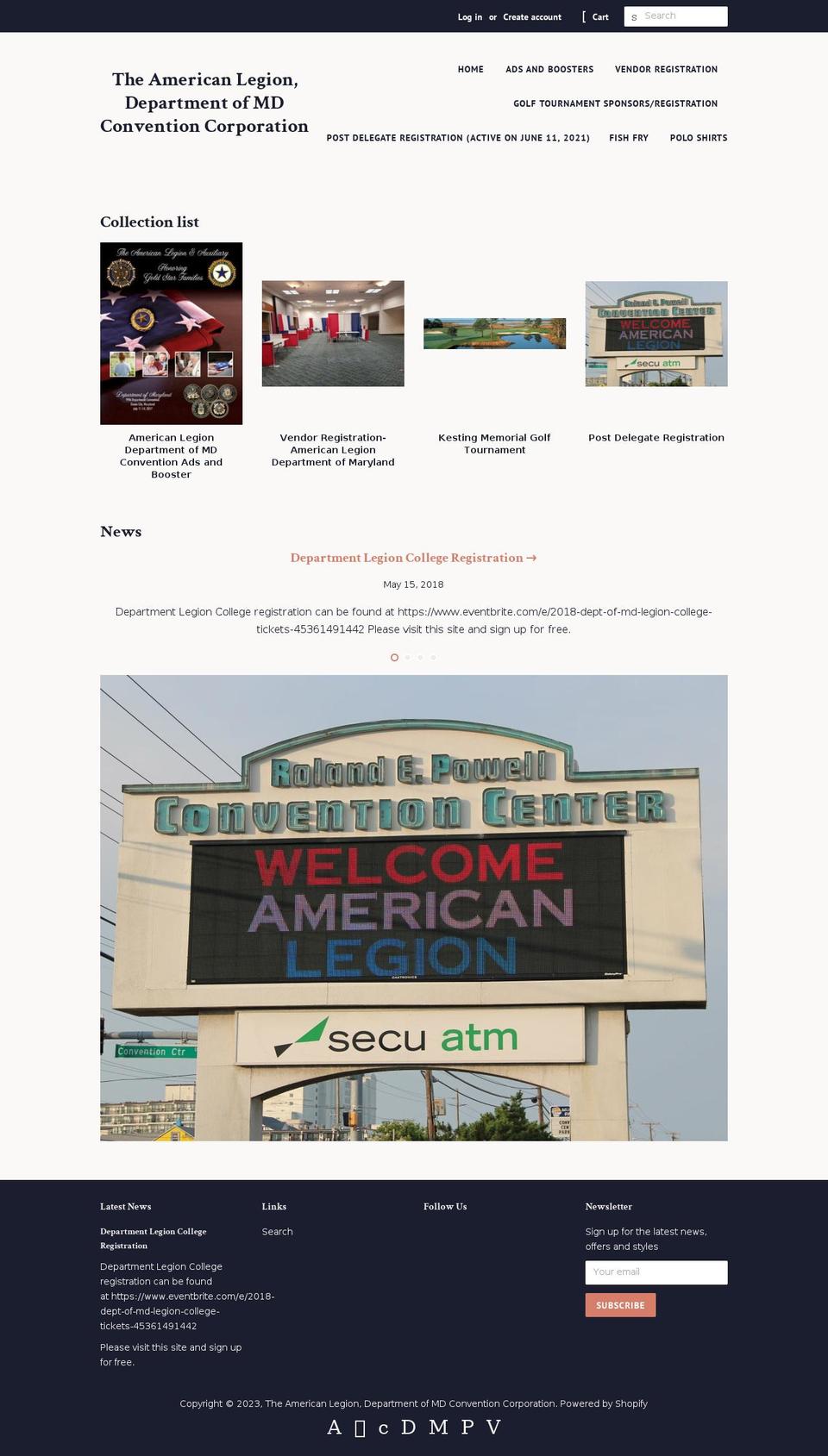 mdlegionconvention.org shopify website screenshot
