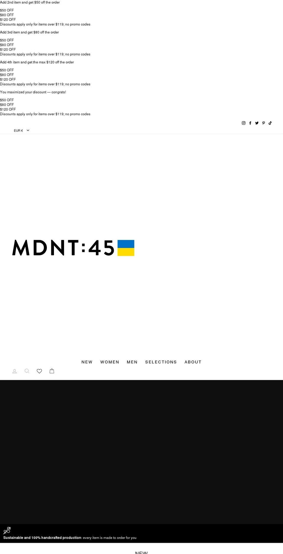 mdnt45.com shopify website screenshot