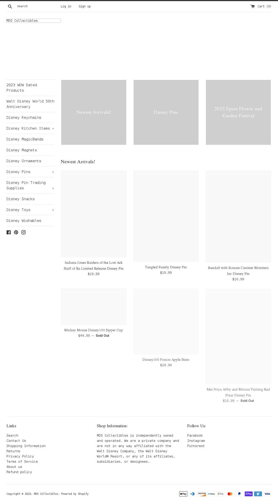 mdscollectibles.com shopify website screenshot