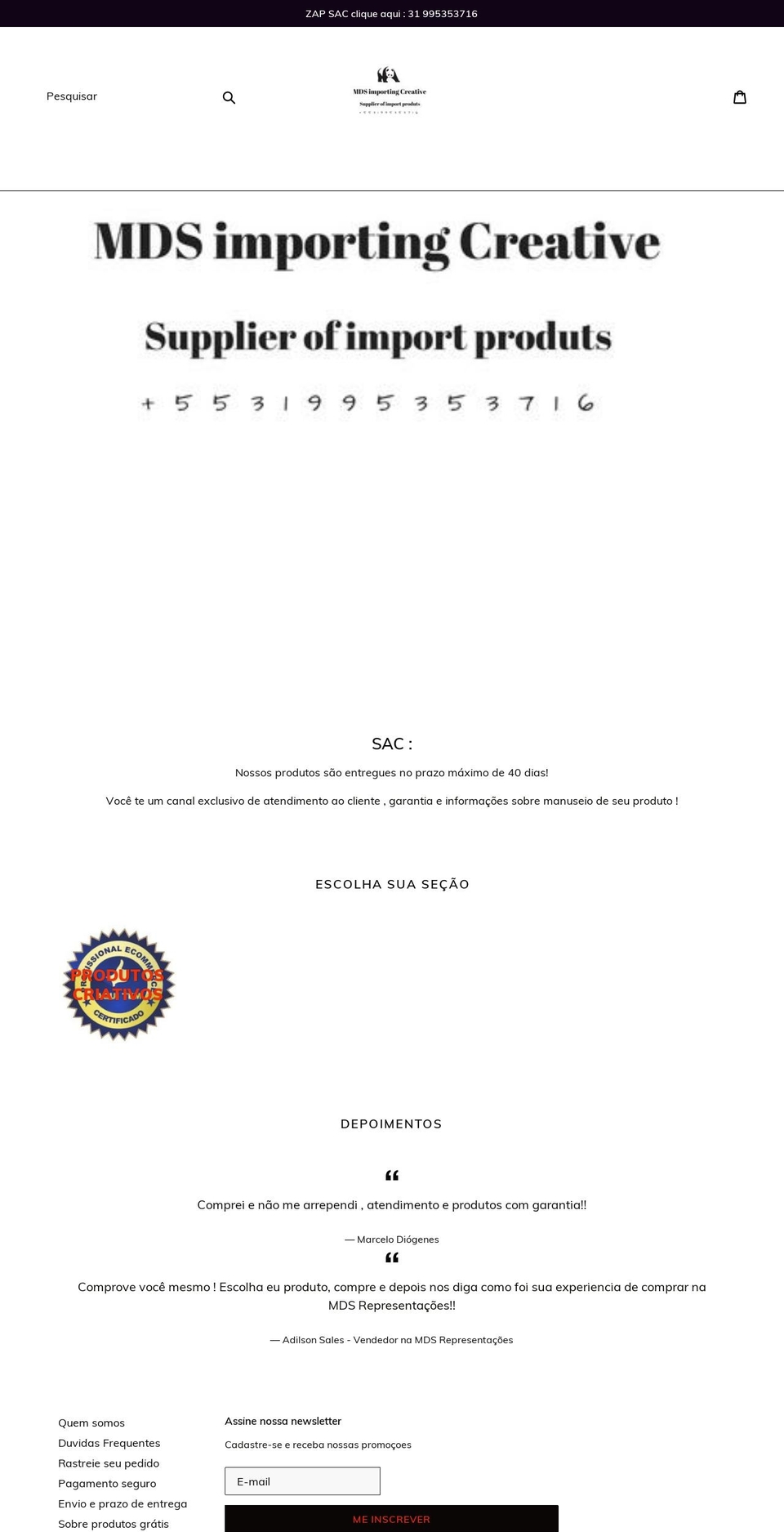 mdsrepresentacoes.com — Shopify storefront screenshot