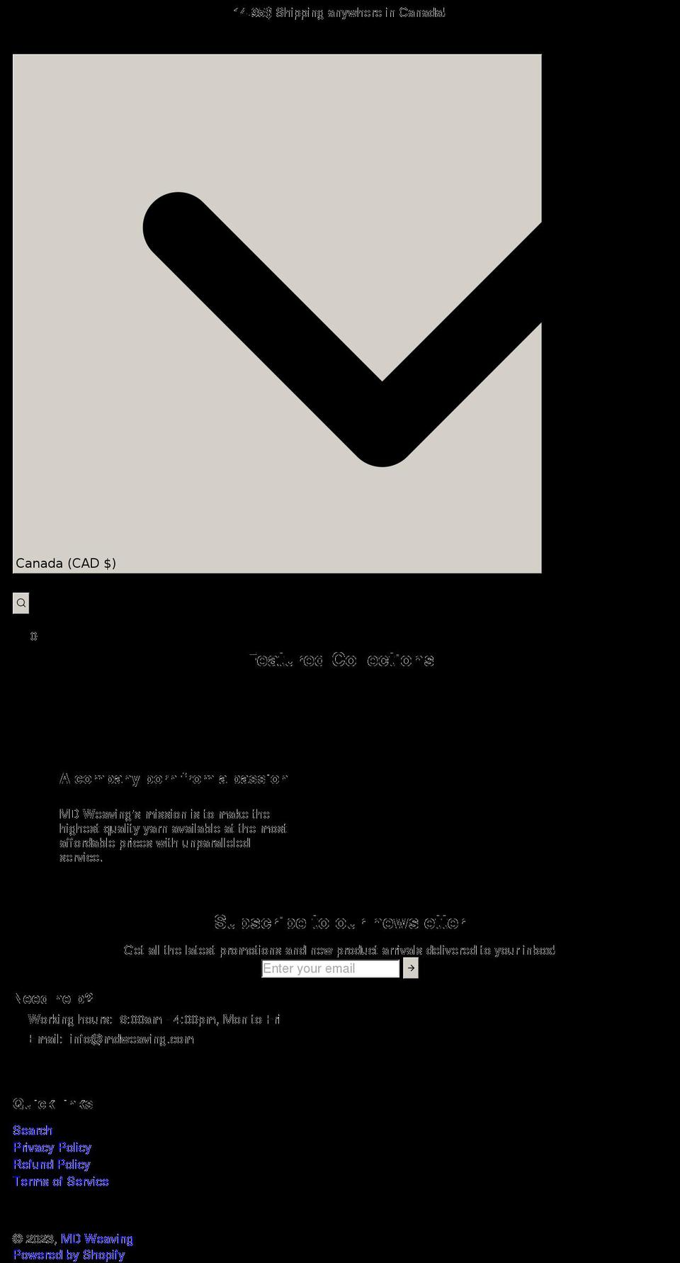 mdweaving.com shopify website screenshot